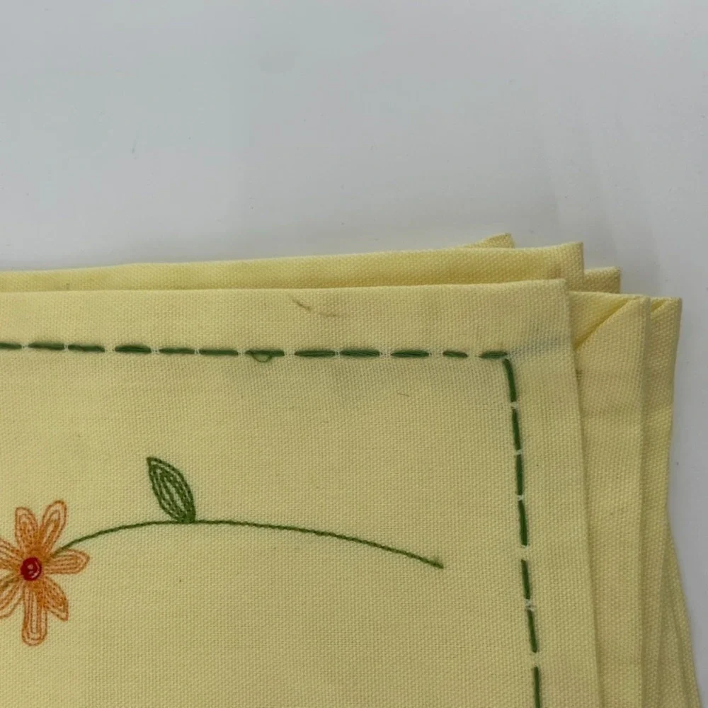TAG‎ Napkins Cloth Fabric 6 Cotton Embroidered Flowers Yellow Spring Large 20x20